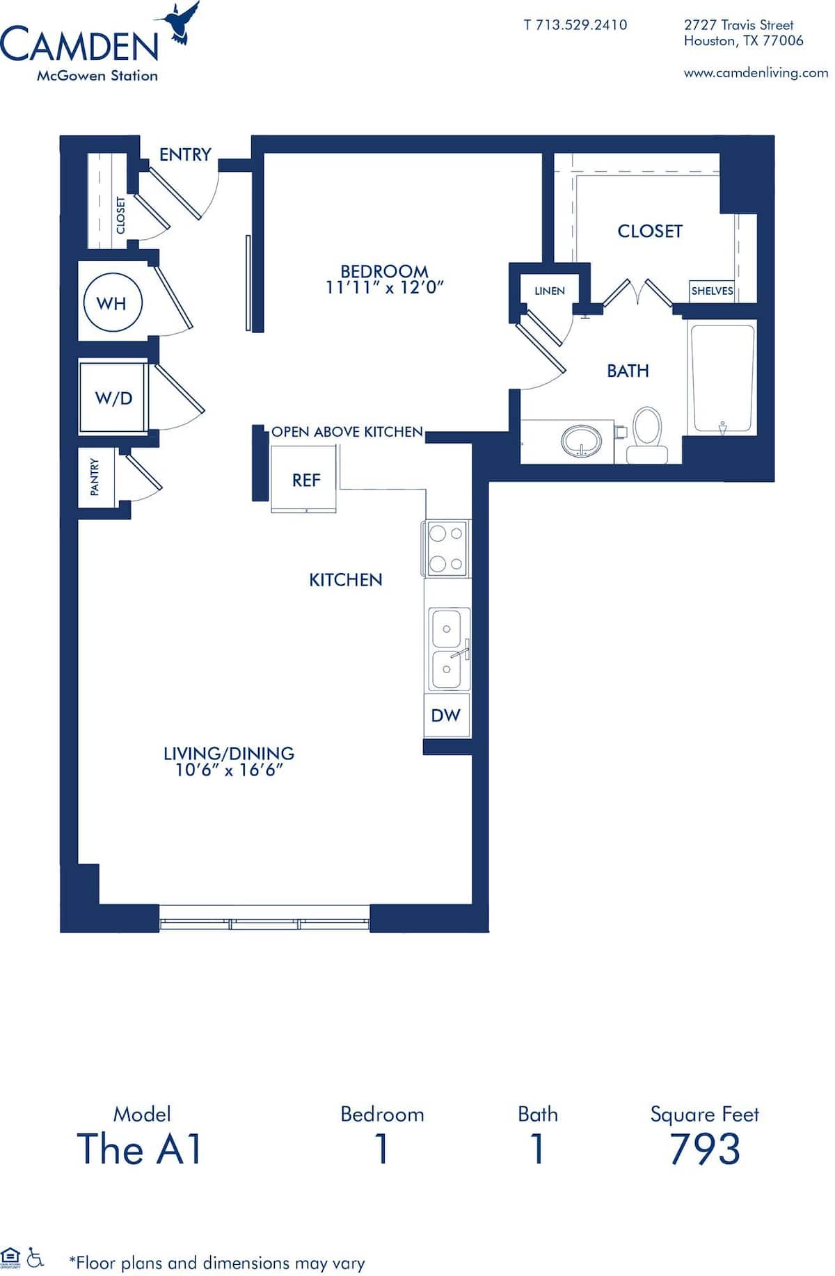 Floorplan diagram for A1, showing 1 bedroom