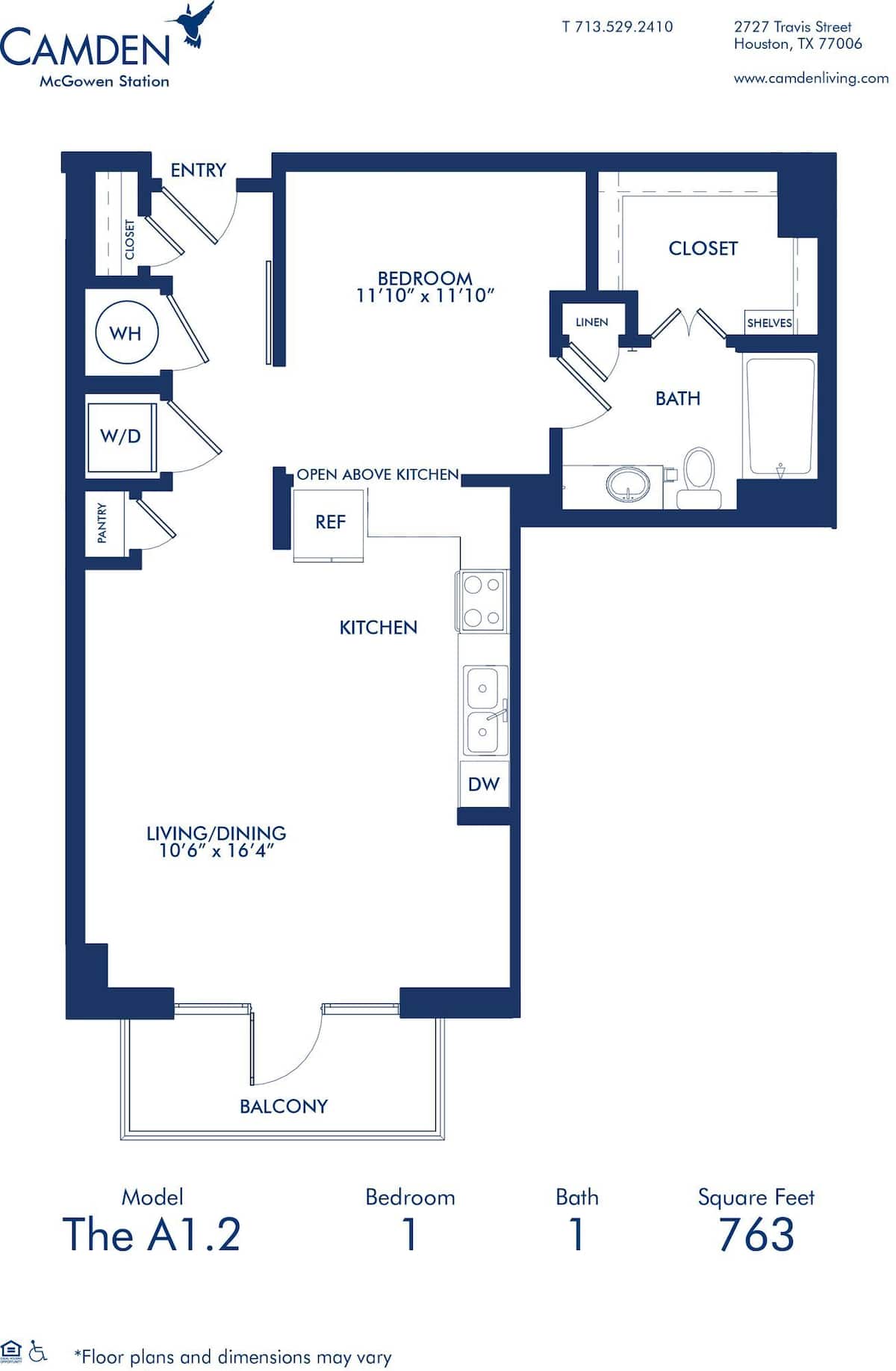 Floorplan diagram for A1.2, showing 1 bedroom
