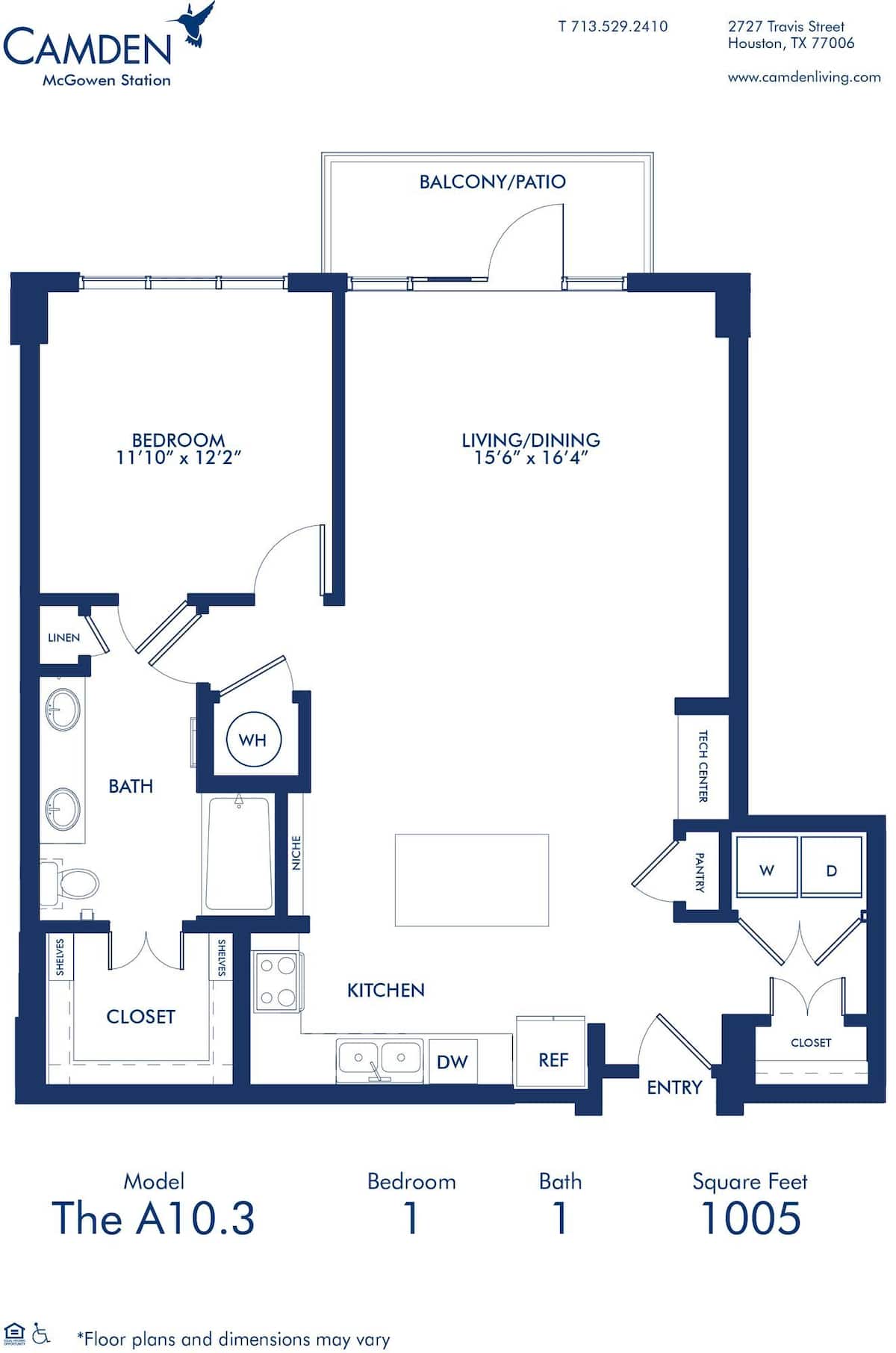 Floorplan diagram for A10.3, showing 1 bedroom