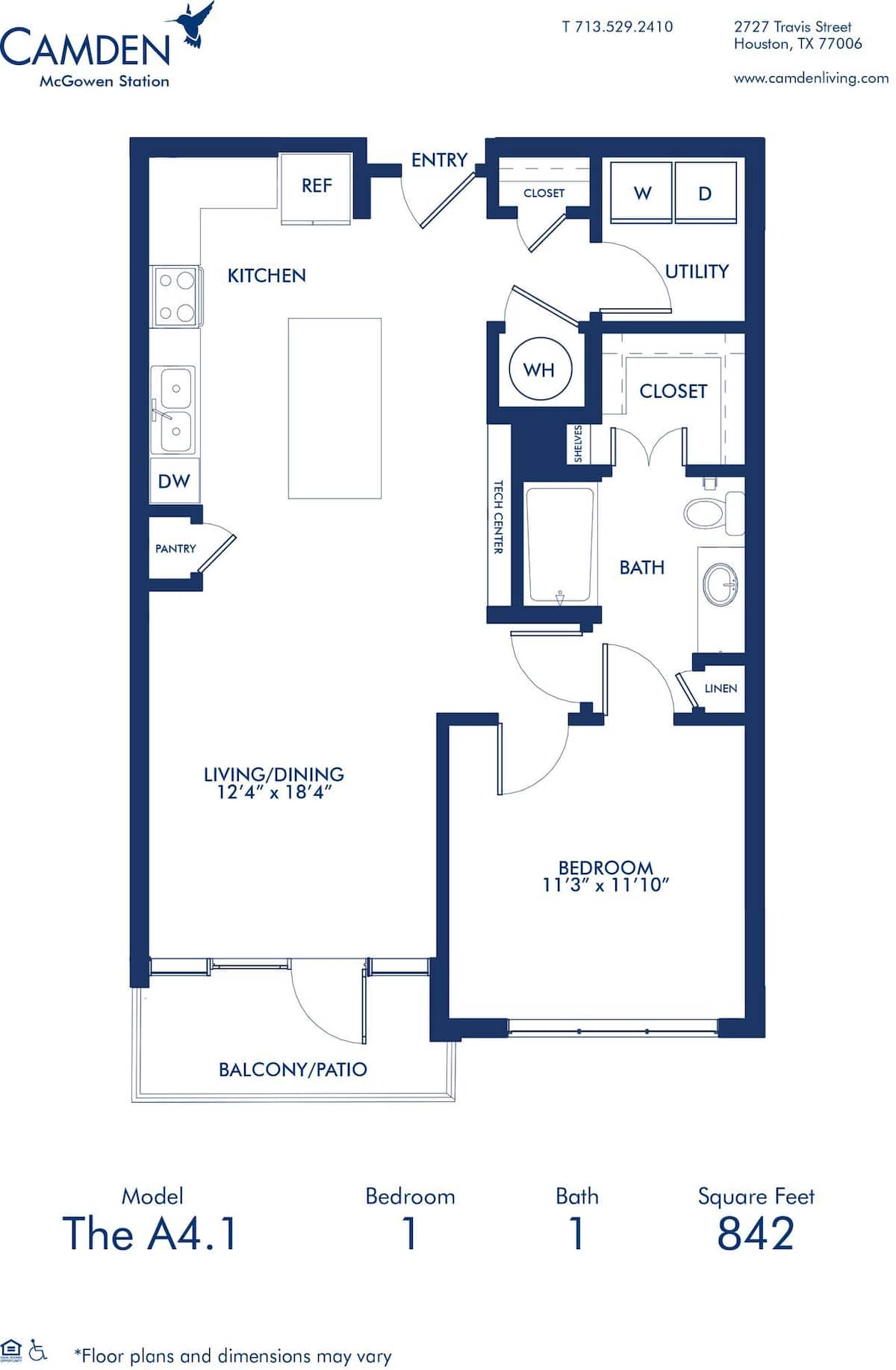 Floorplan diagram for A4.1, showing 1 bedroom