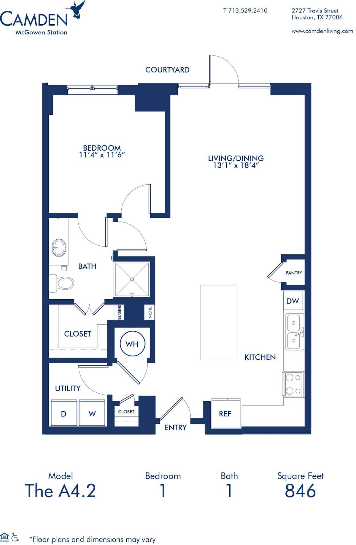 Floorplan diagram for A4.2, showing 1 bedroom