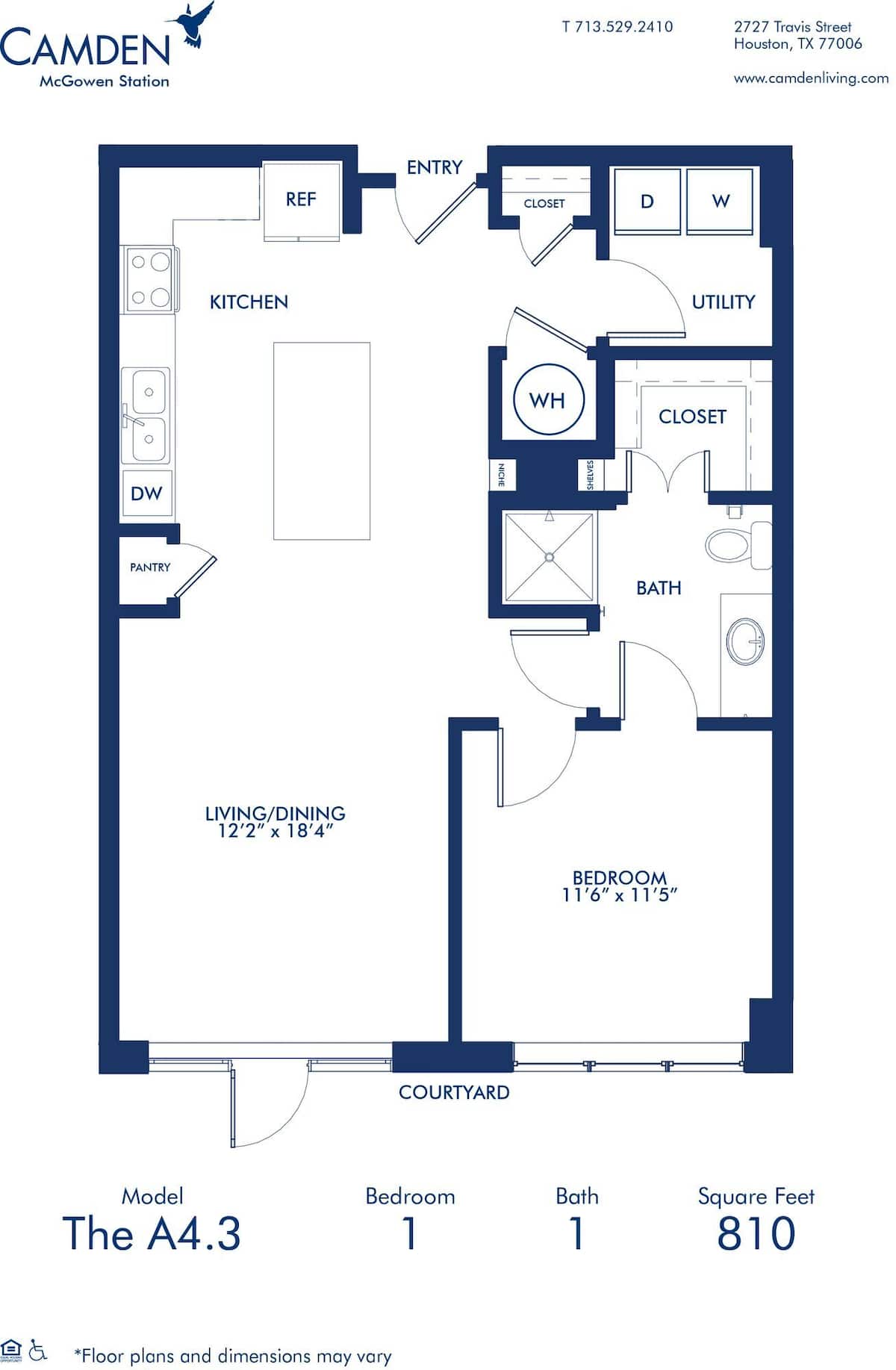 Floorplan diagram for A4.3, showing 1 bedroom