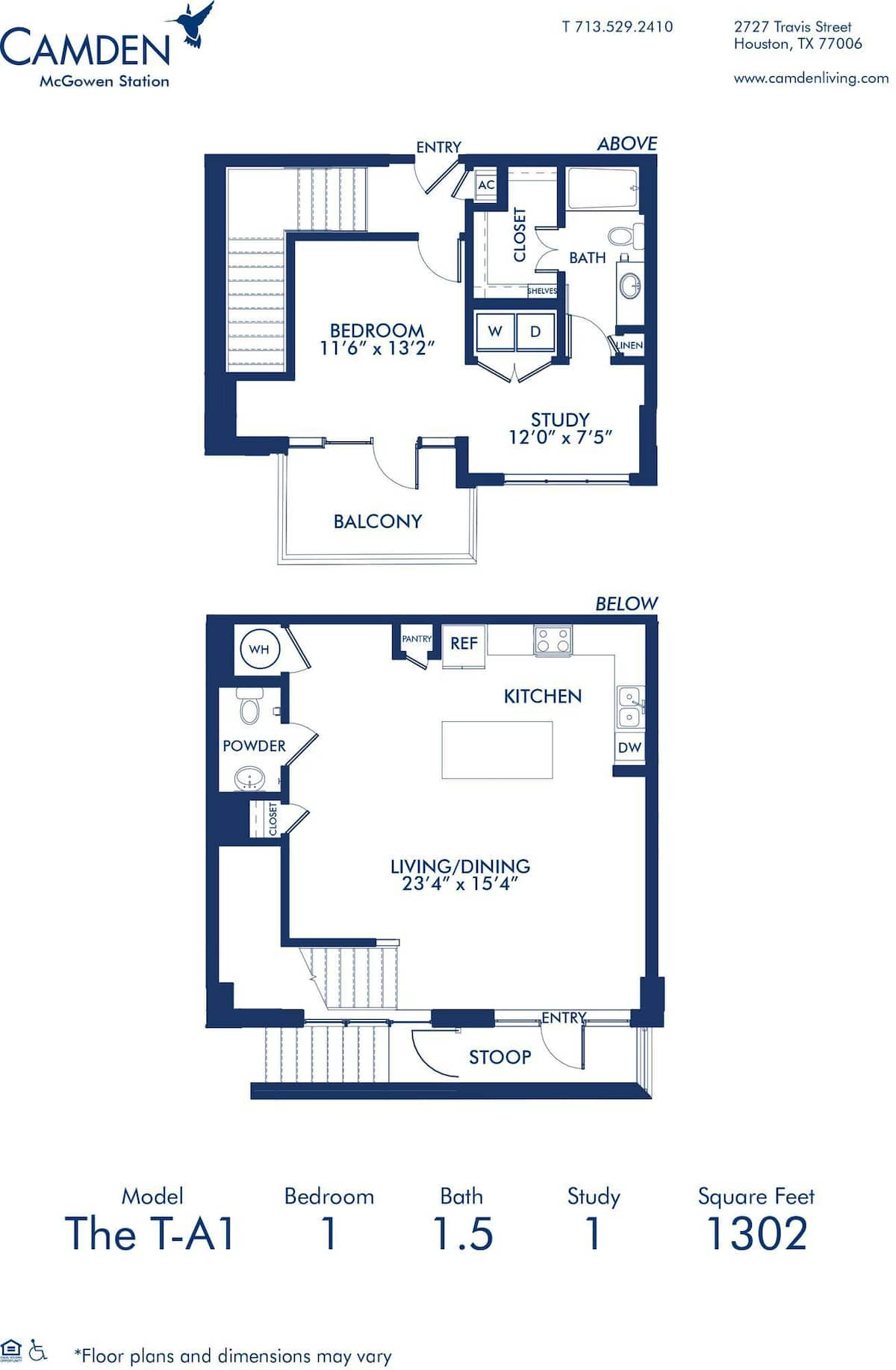 Floorplan diagram for T-A1, showing 1 bedroom