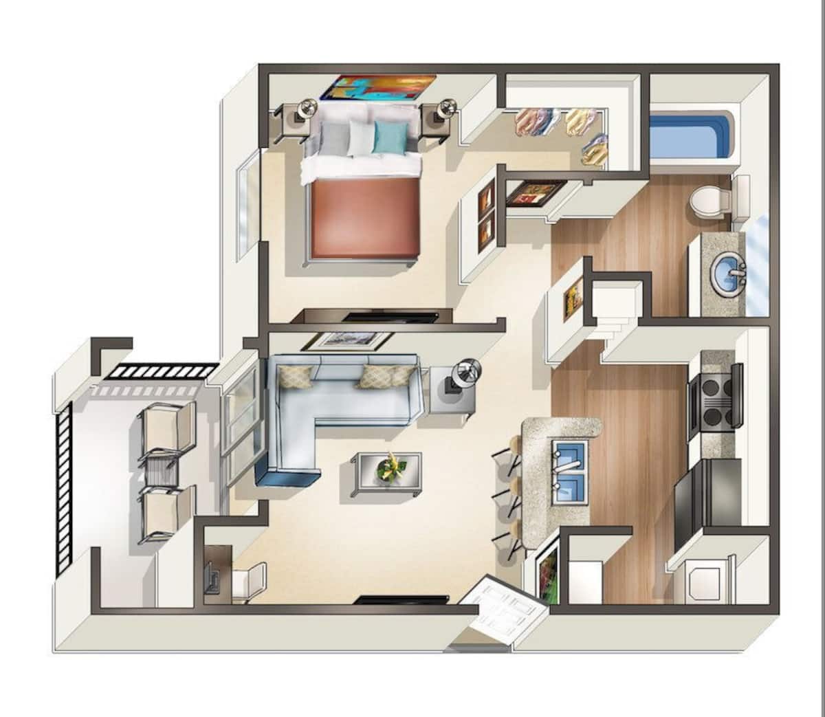 Floorplan diagram for A1A, showing 1 bedroom