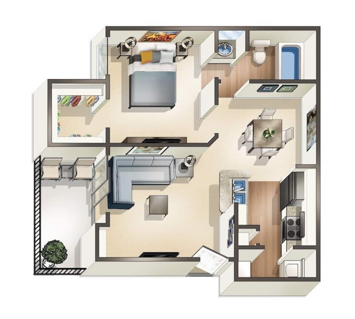 Floorplan diagram for A1B, showing 1 bedroom
