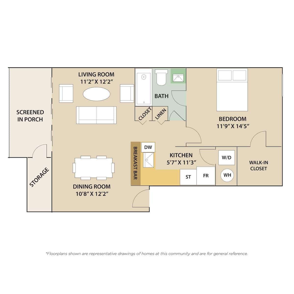 Floorplan diagram for Cordova, showing 1 bedroom