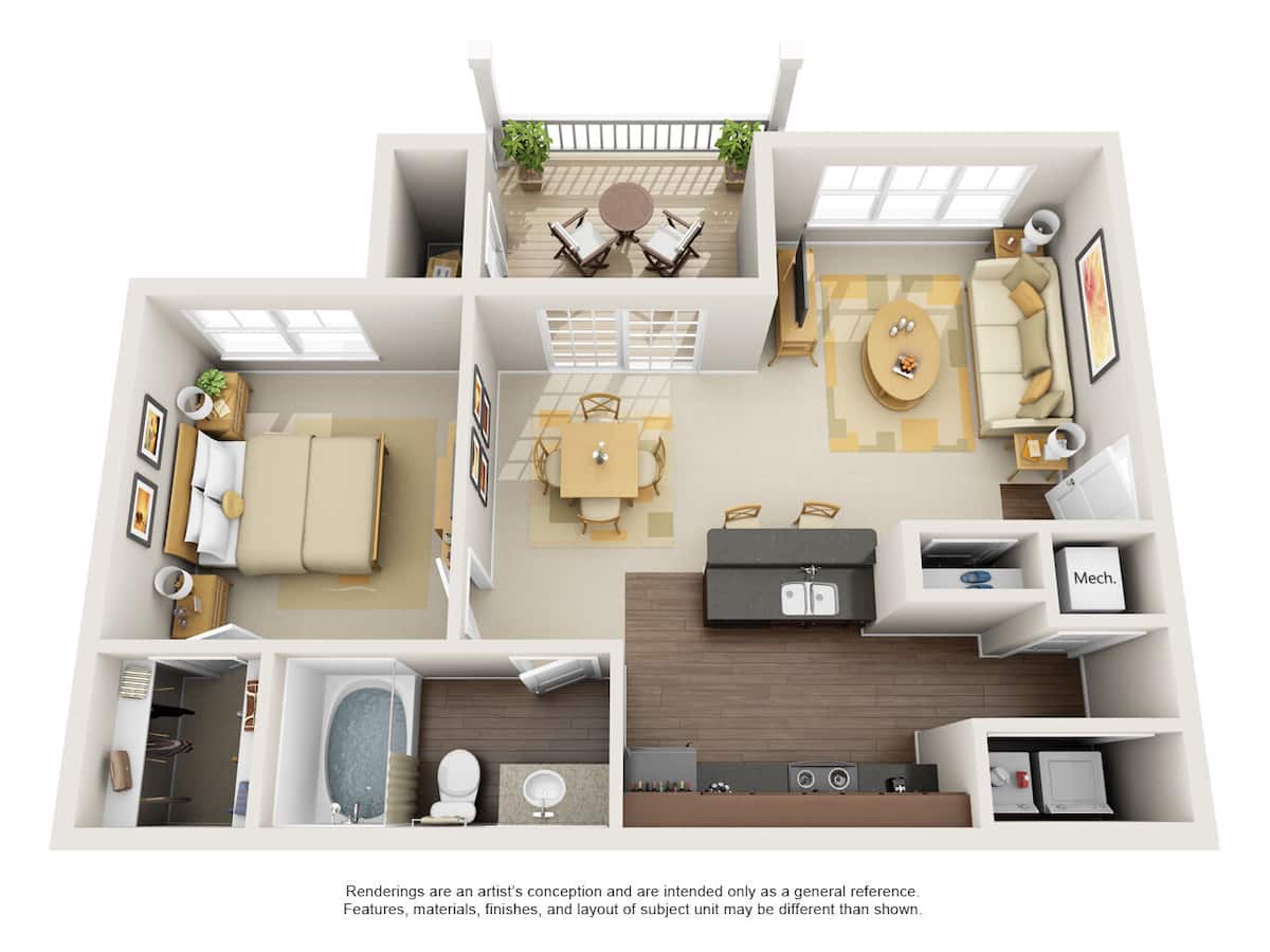 Floorplan diagram for The Darlington, showing 1 bedroom