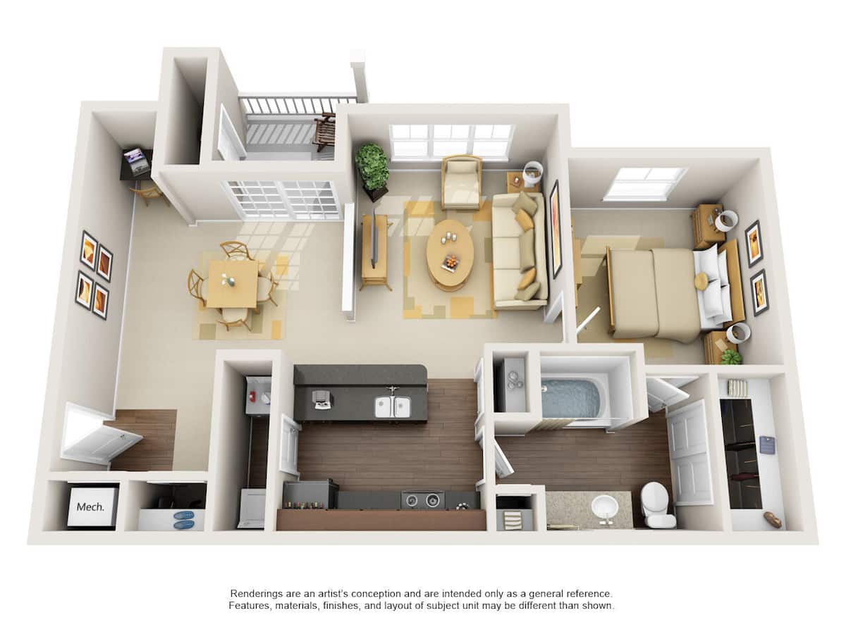 Floorplan diagram for The Scarlet, showing 1 bedroom
