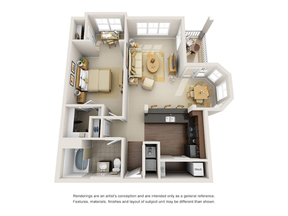 Floorplan diagram for The Bur, showing 1 bedroom