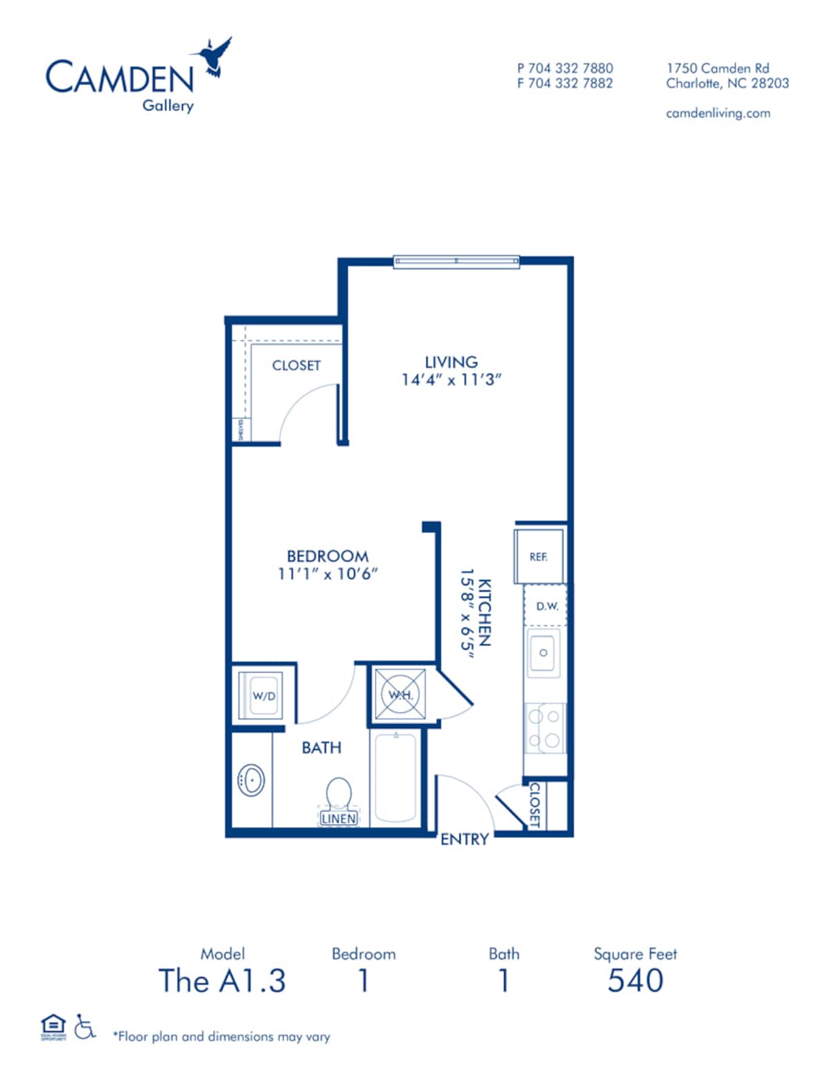 Floorplan diagram for A1.3, showing Studio