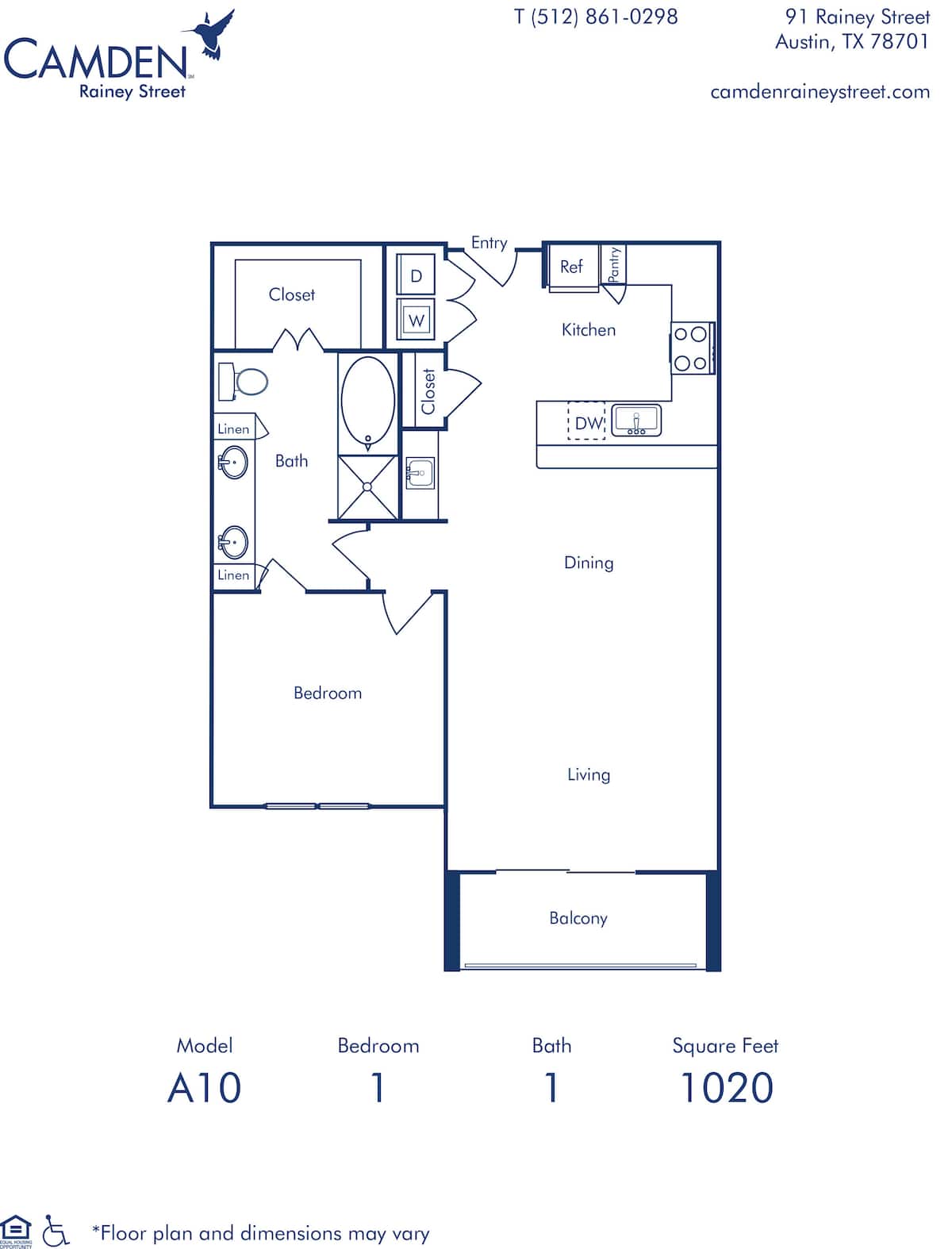 Floorplan diagram for A10, showing 1 bedroom