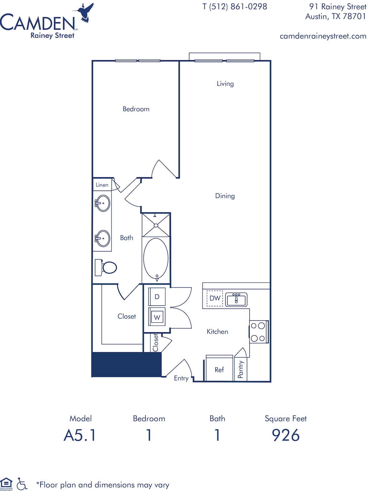 Diagram ng floorplan para sa A5, na nagpapakita ng 1 kuwarto