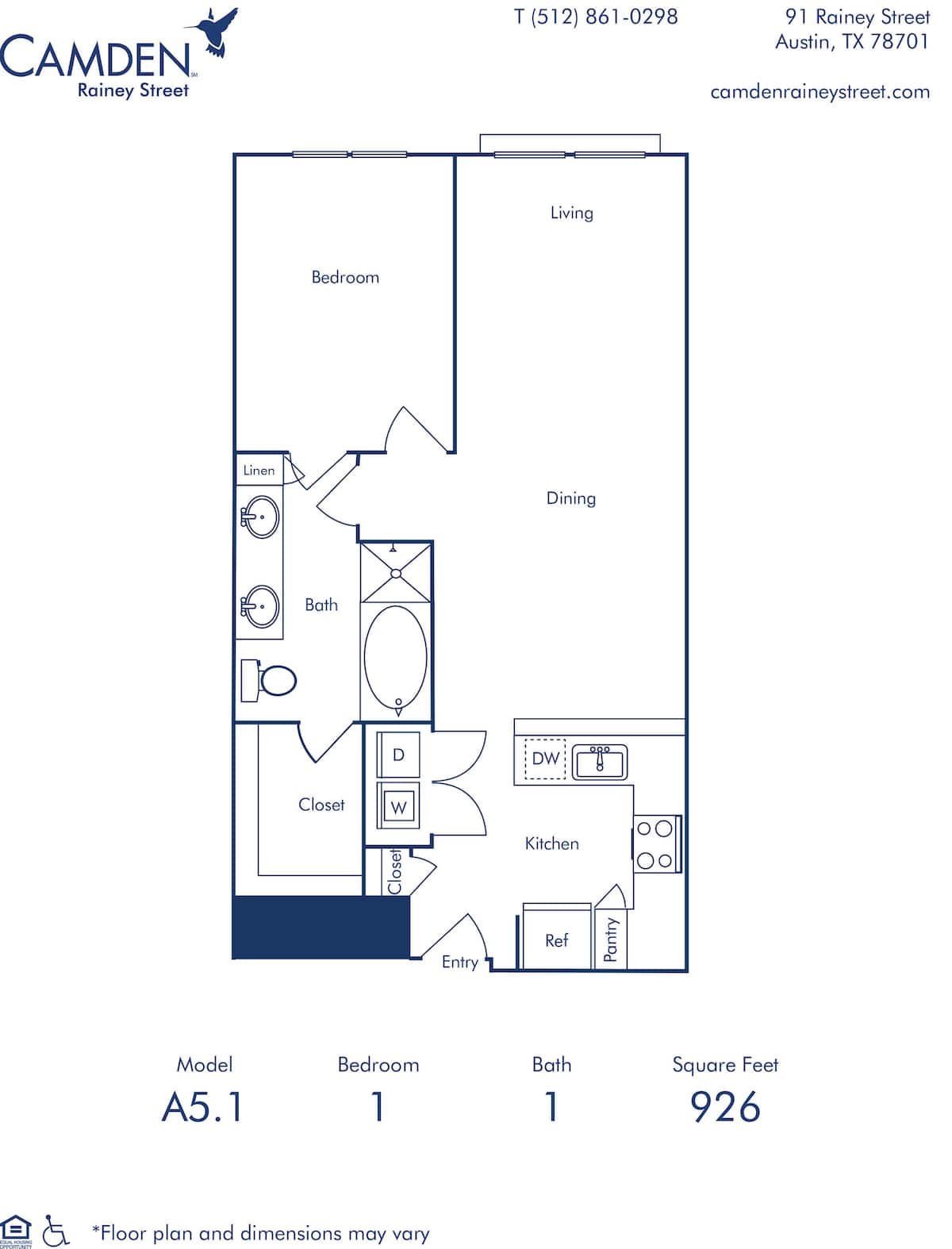 Floorplan diagram for A5, showing 1 bedroom