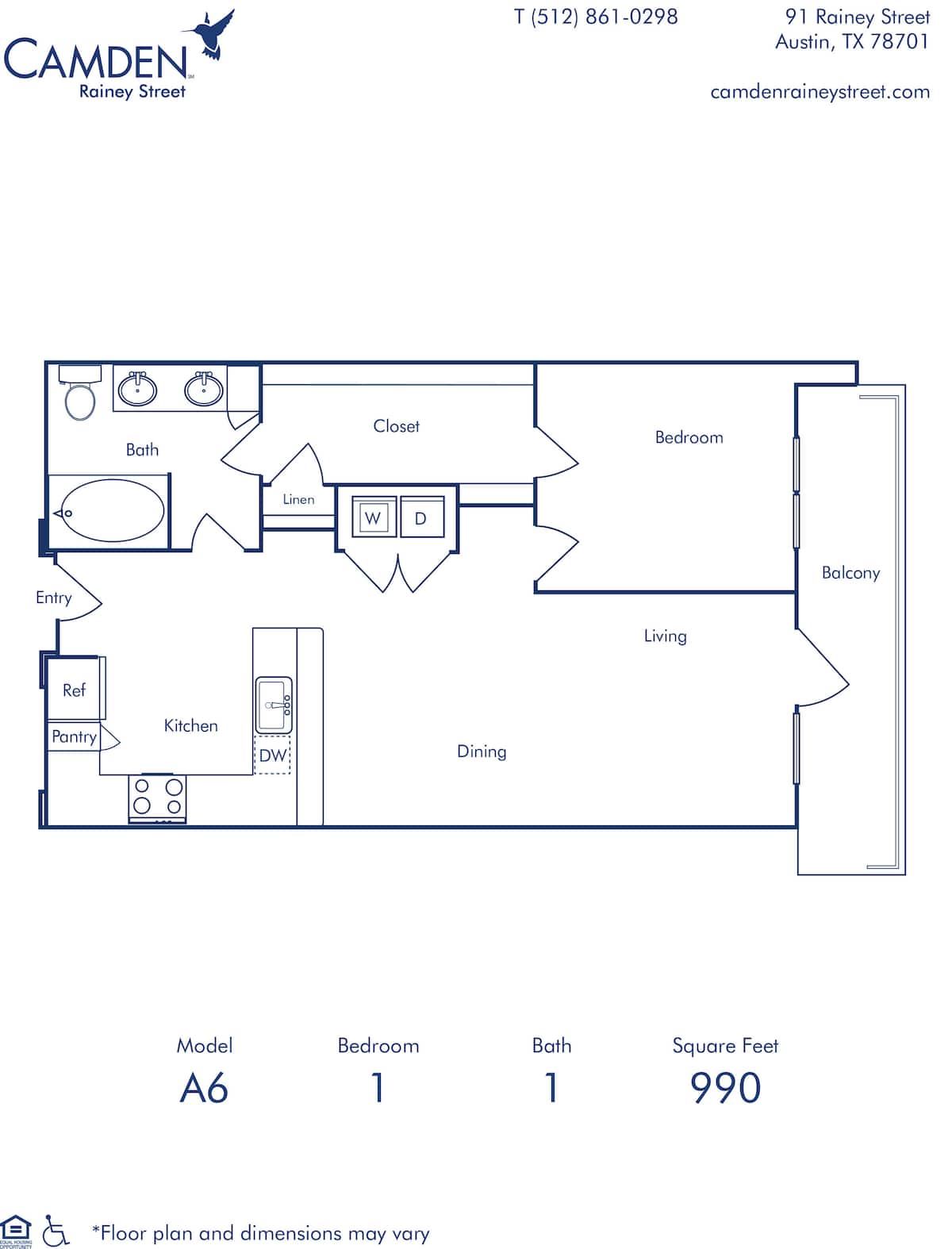 Floorplan diagram for A6, showing 1 bedroom