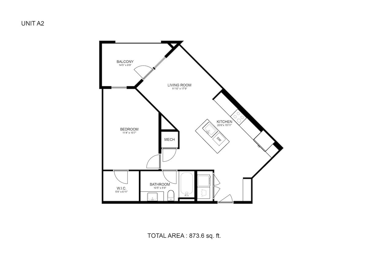 Floorplan diagram for A2, showing 1 bedroom