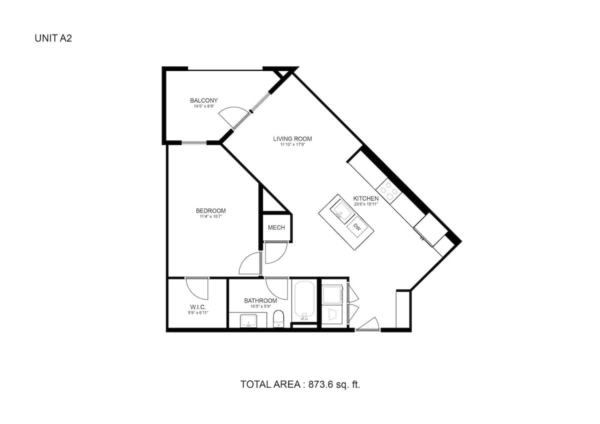 Floorplan diagram for A2, showing 1 bedroom