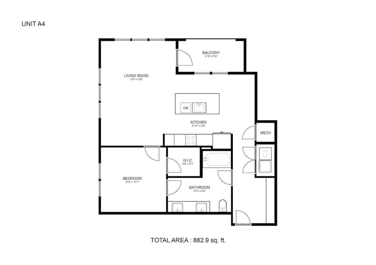 Floorplan diagram for A4, showing 1 bedroom