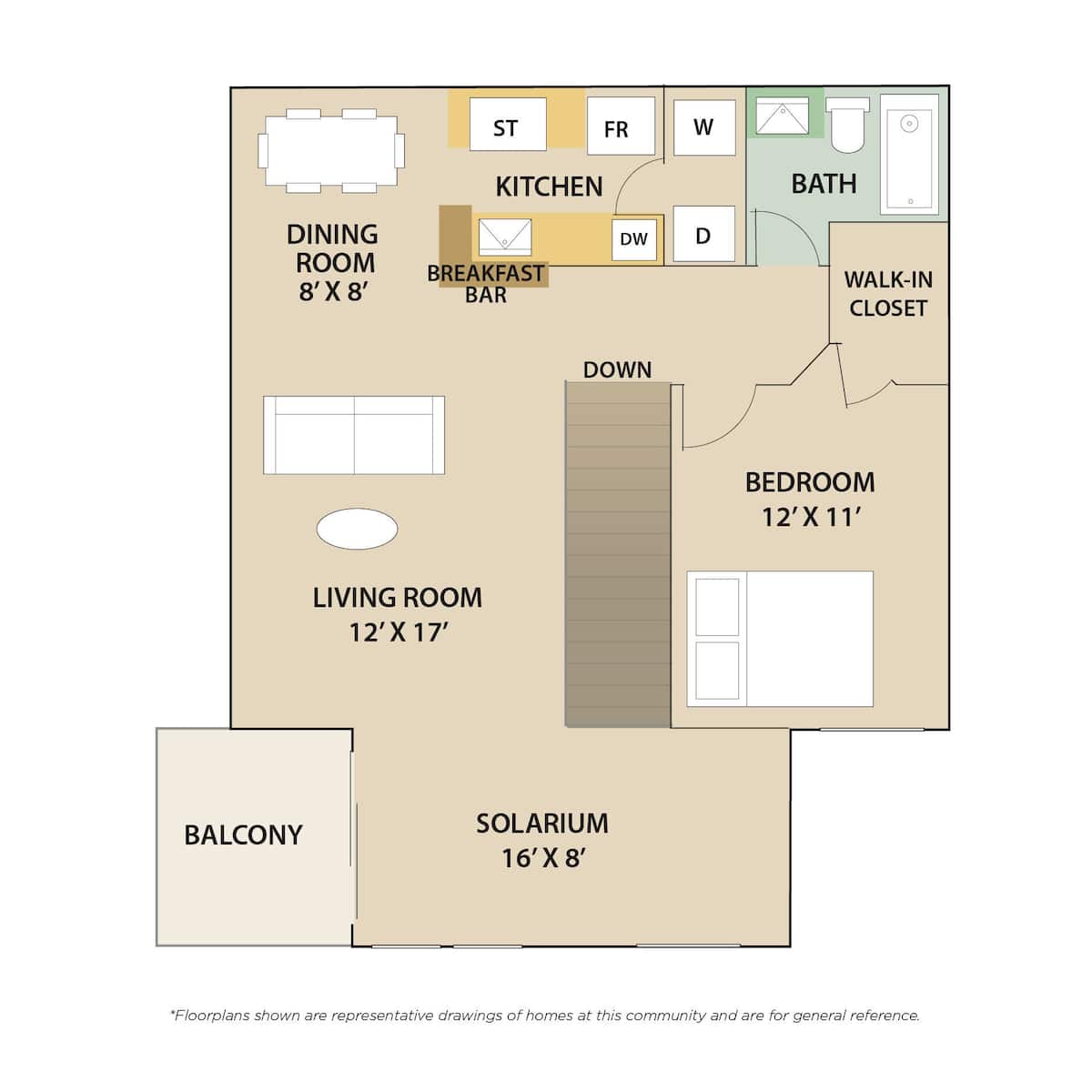 Floorplan diagram for Lake Ontario, showing 1 bedroom