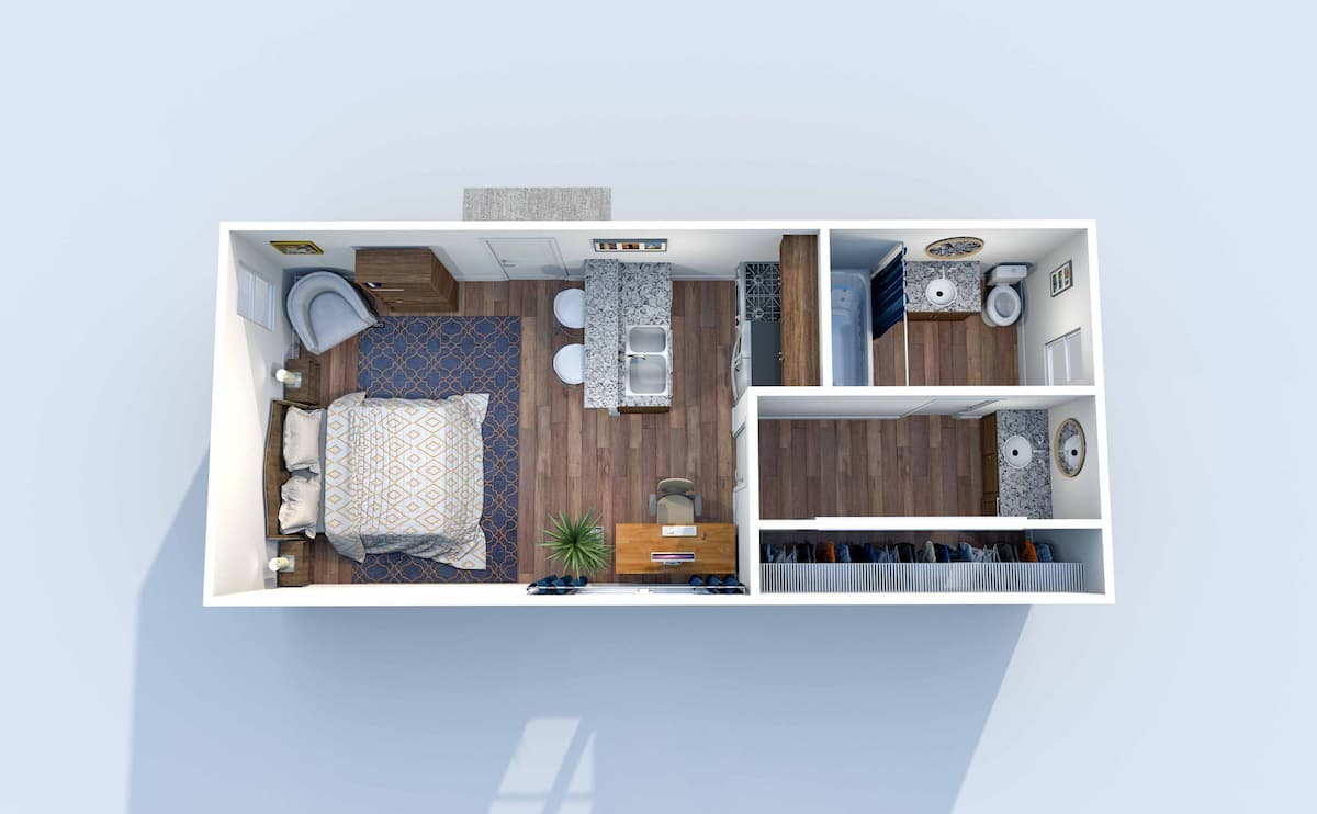 Floorplan diagram for E2-R, showing Studio
