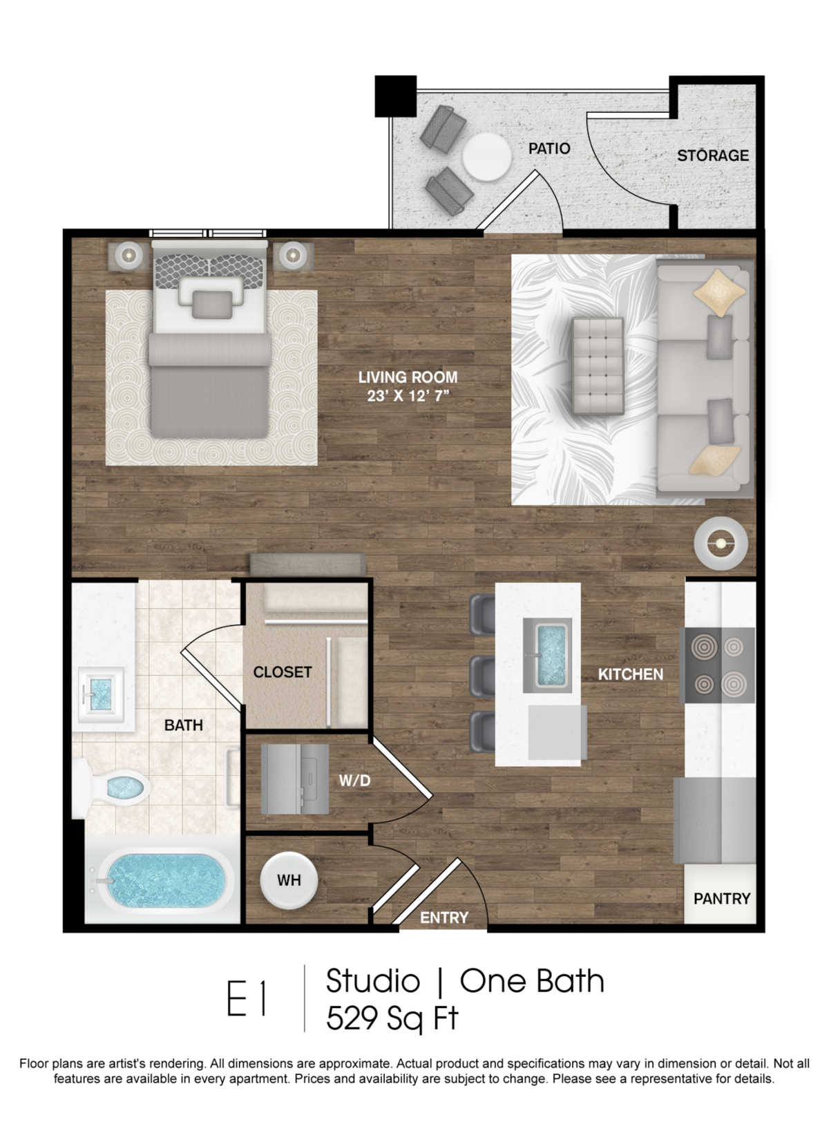 Floorplan diagram for E1, showing Studio