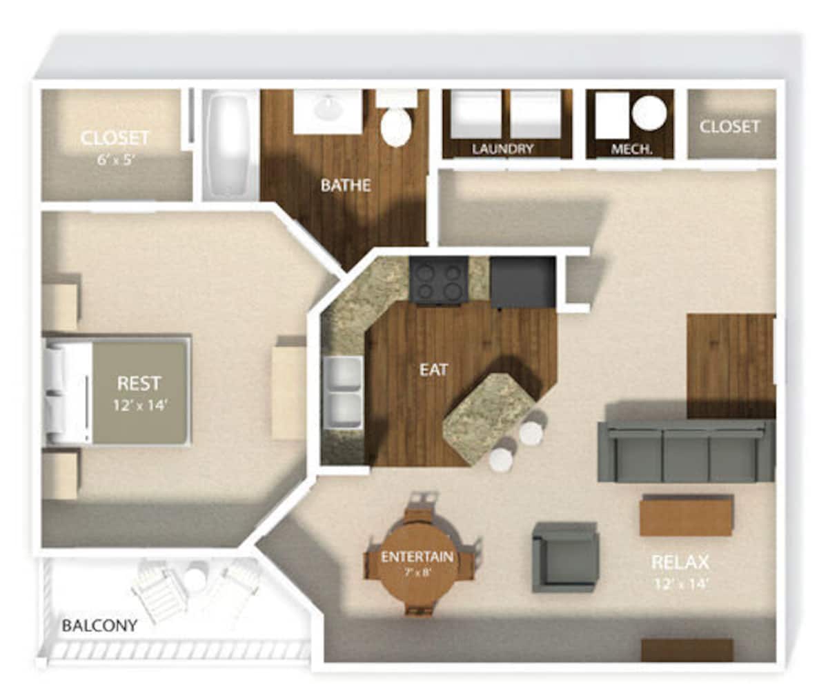 Floorplan diagram for The Abbey, showing 1 bedroom