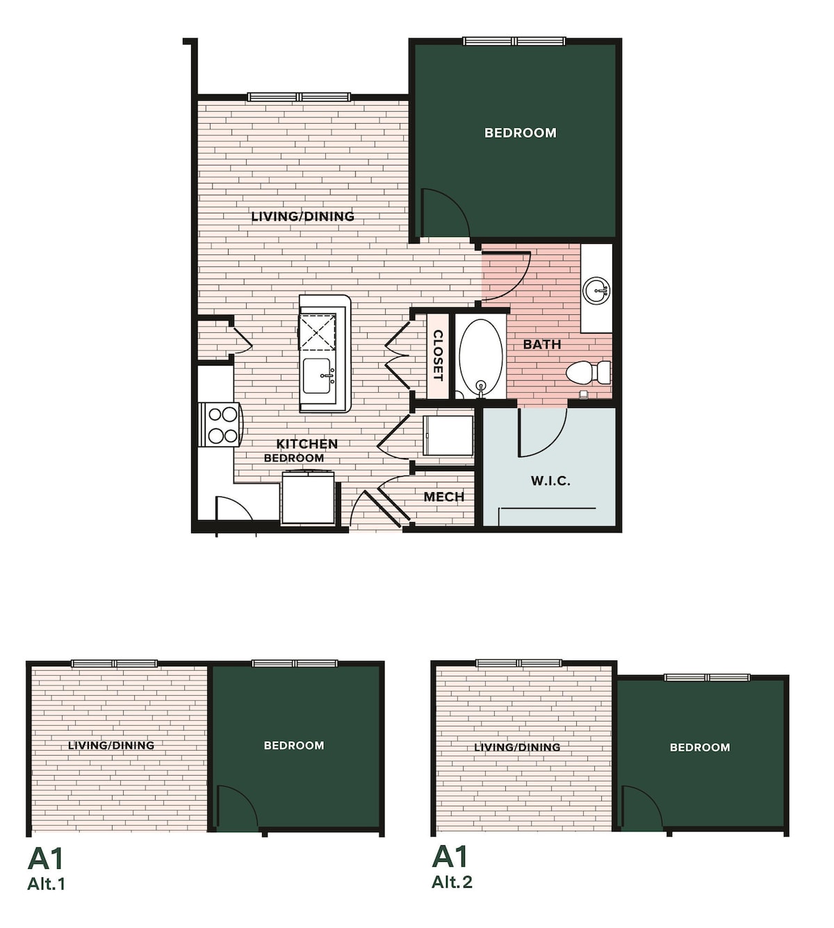 Floorplan diagram for A1, showing 1 bedroom