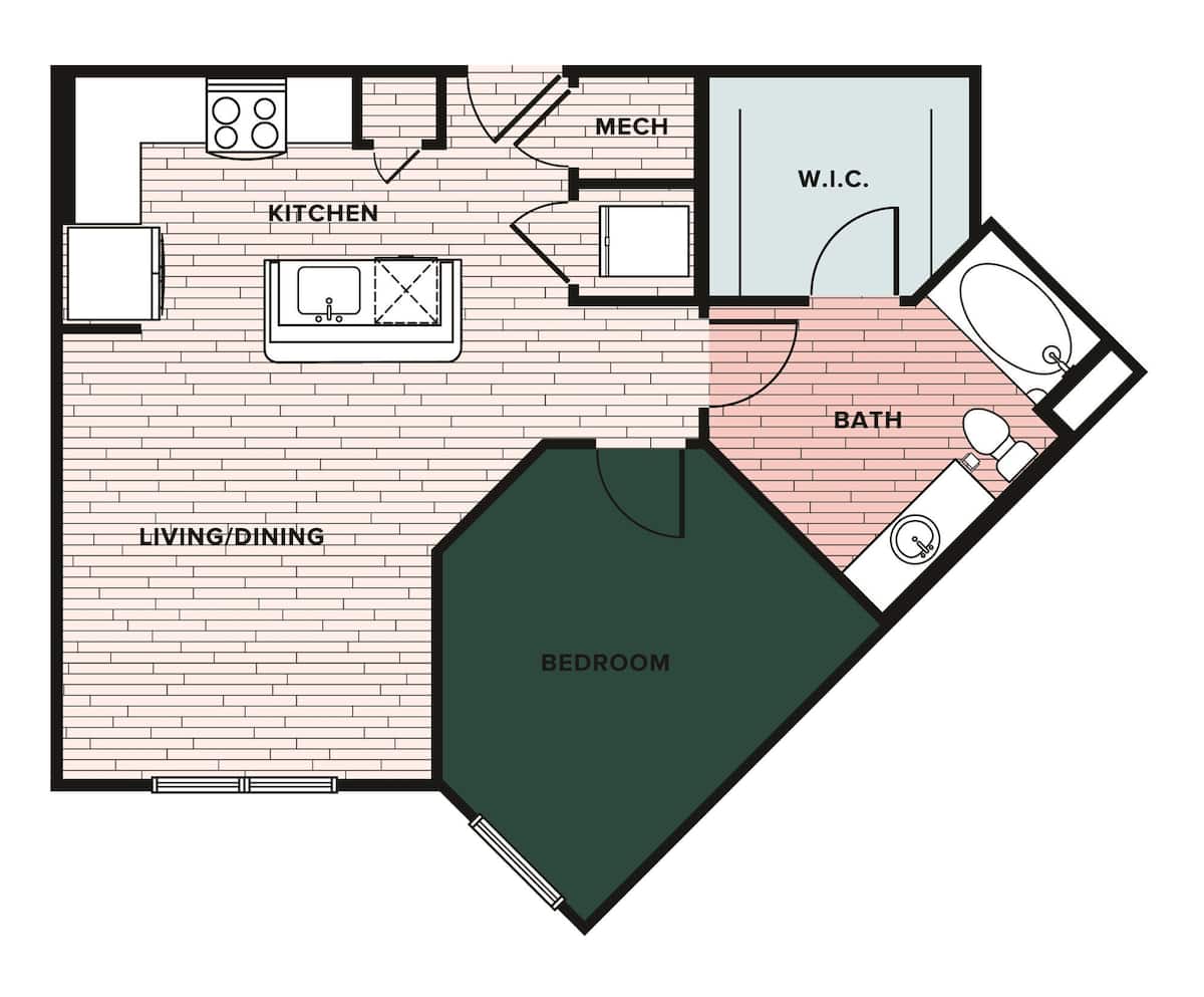 Floorplan diagram for A2, showing 1 bedroom