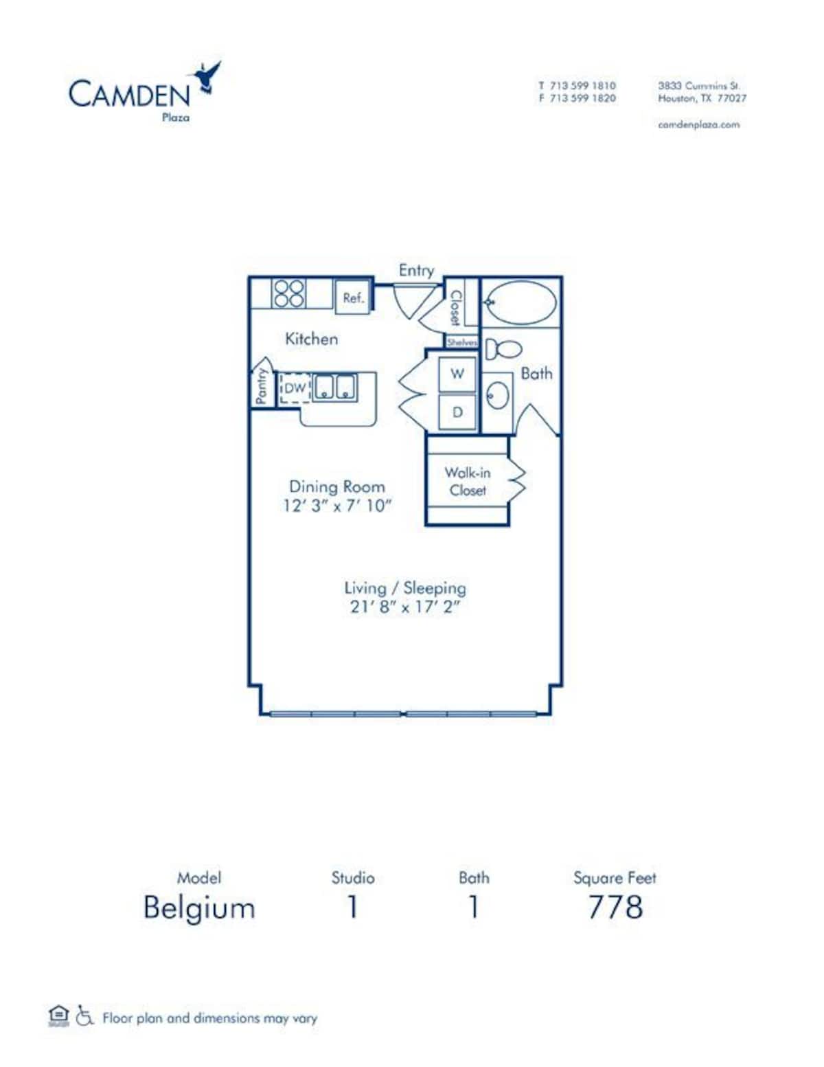 Floorplan diagram for Belgium, showing Studio