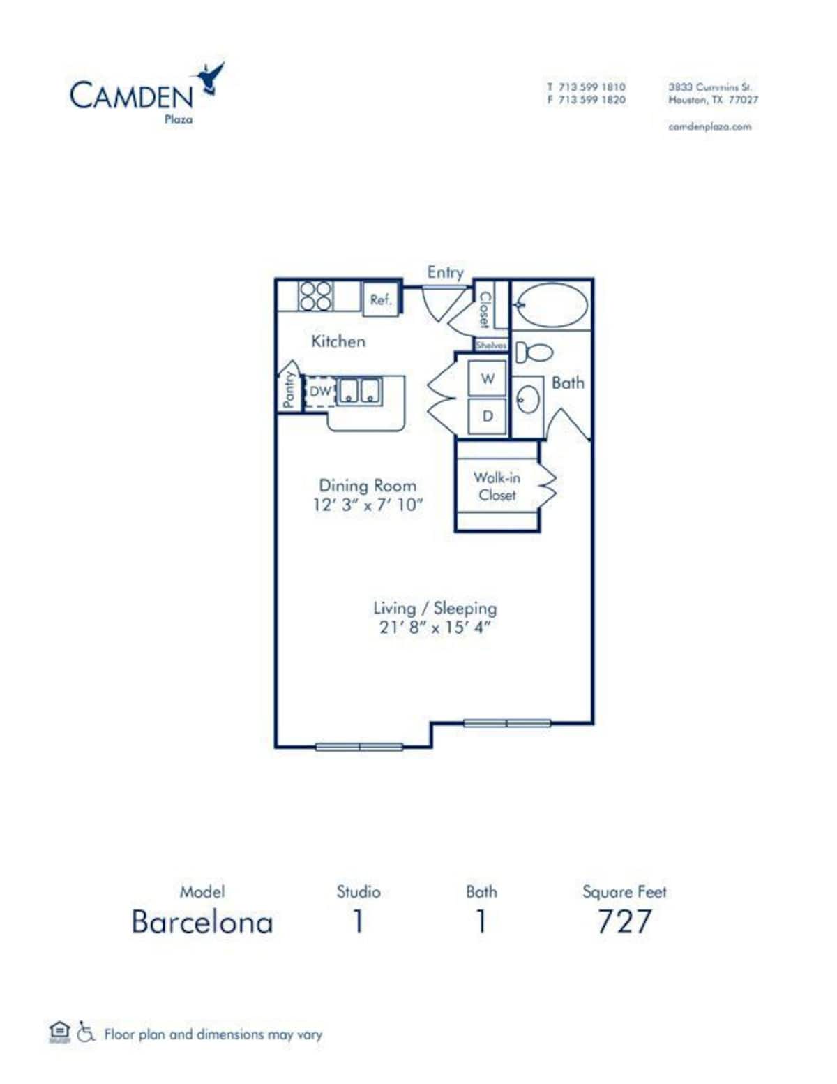 Floorplan diagram for Barcelona, showing Studio