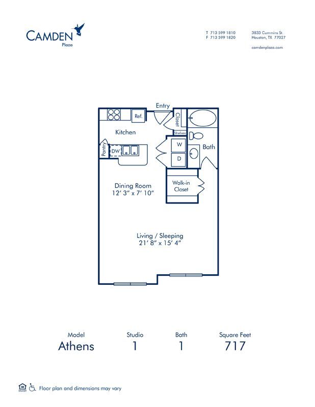 Floorplan diagram for Athens, showing Studio
