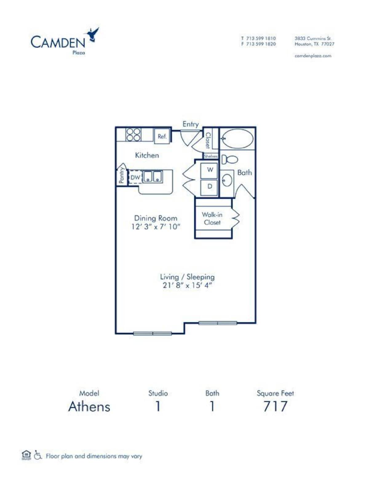 Floorplan diagram for Athens, showing Studio