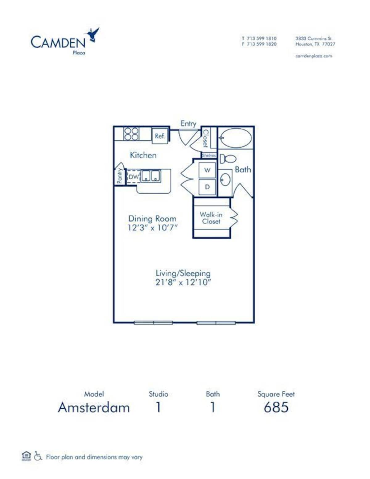 Floorplan diagram for Amsterdam, showing Studio