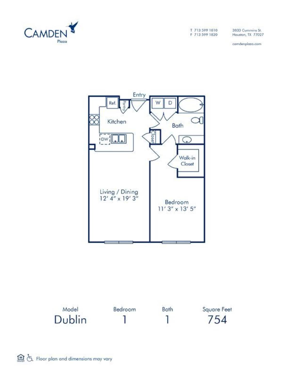 Floorplan diagram for Dublin, showing 1 bedroom