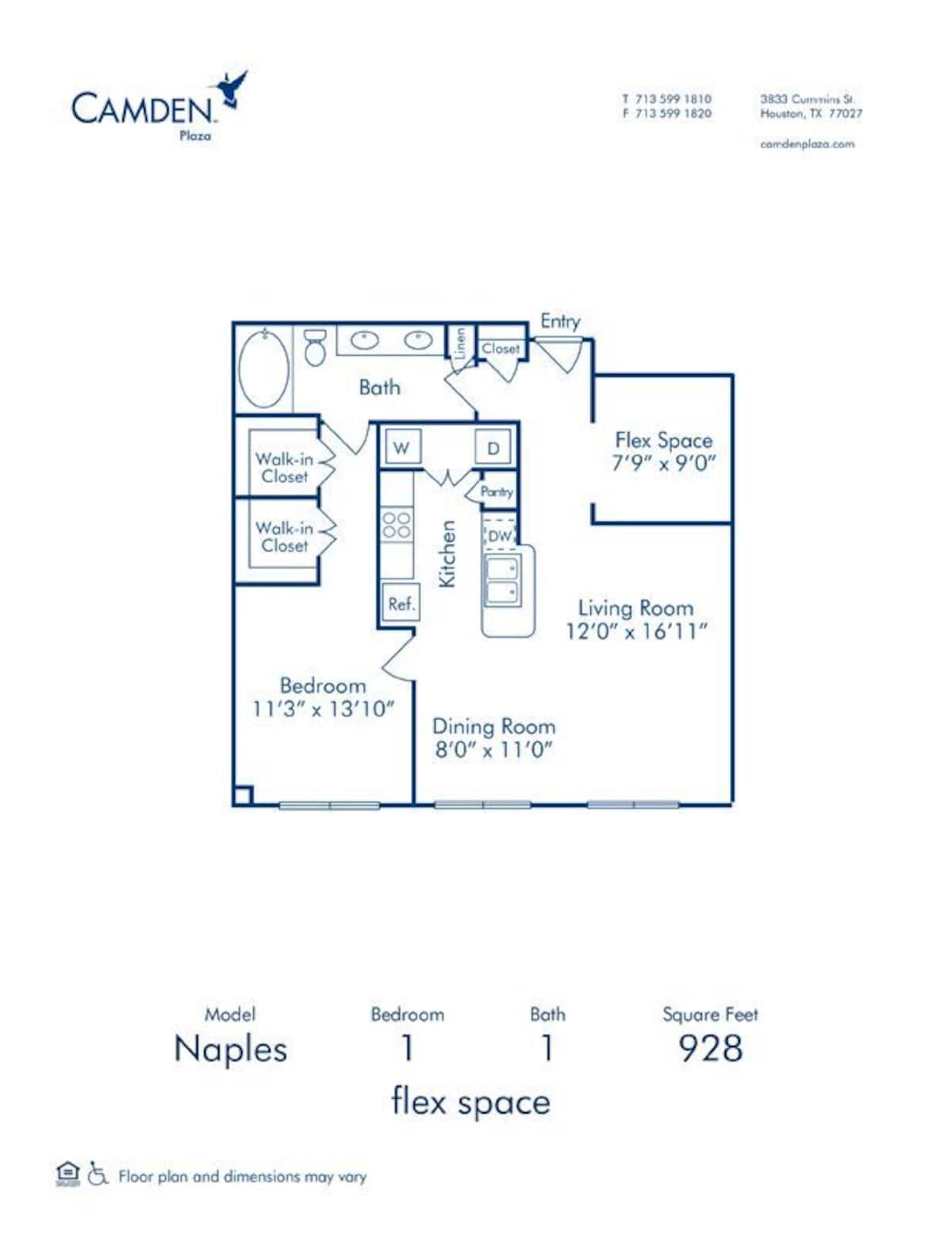 Floorplan diagram for Naples, showing 1 bedroom