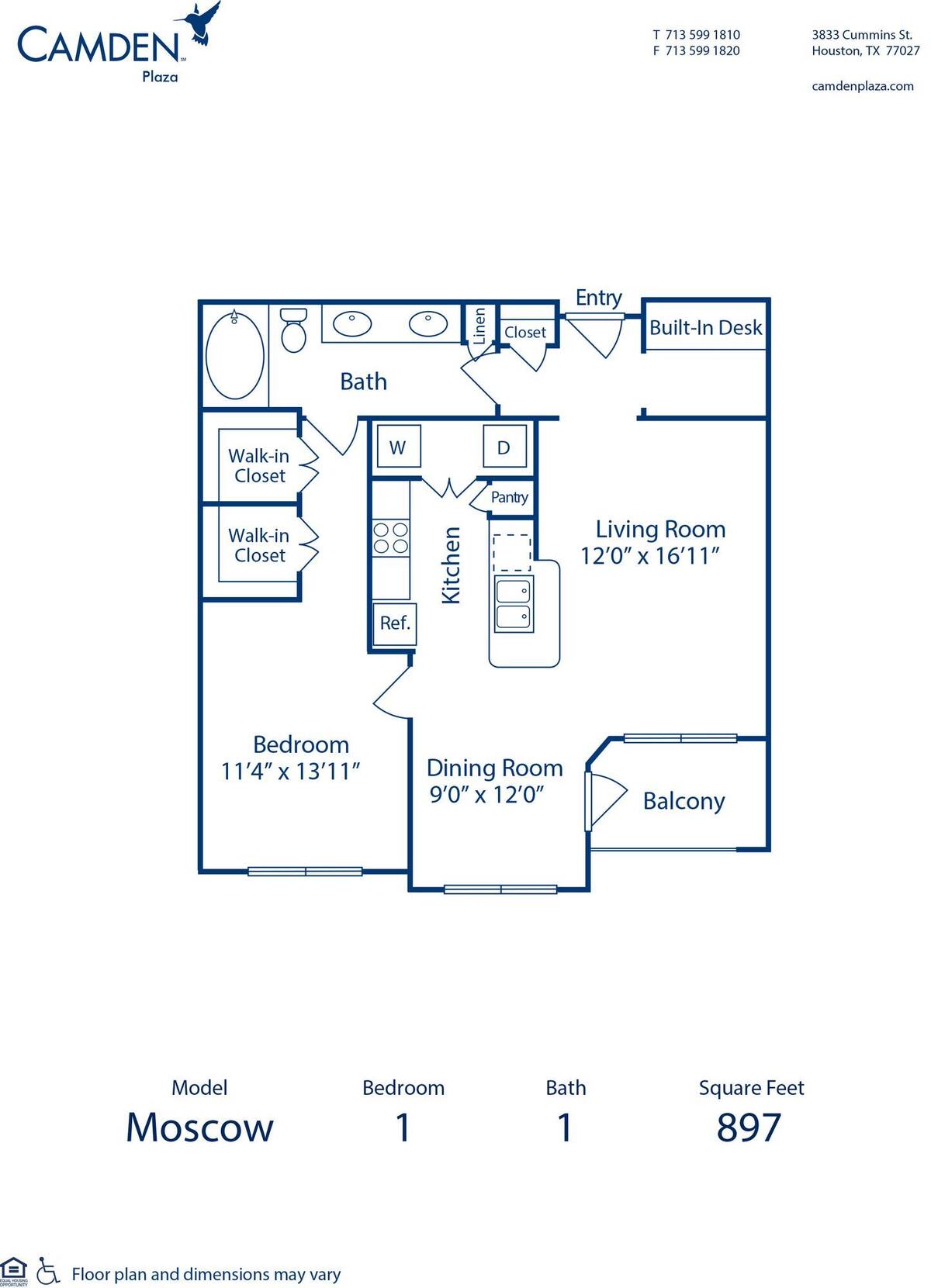 Floorplan diagram for Moscow, showing 1 bedroom
