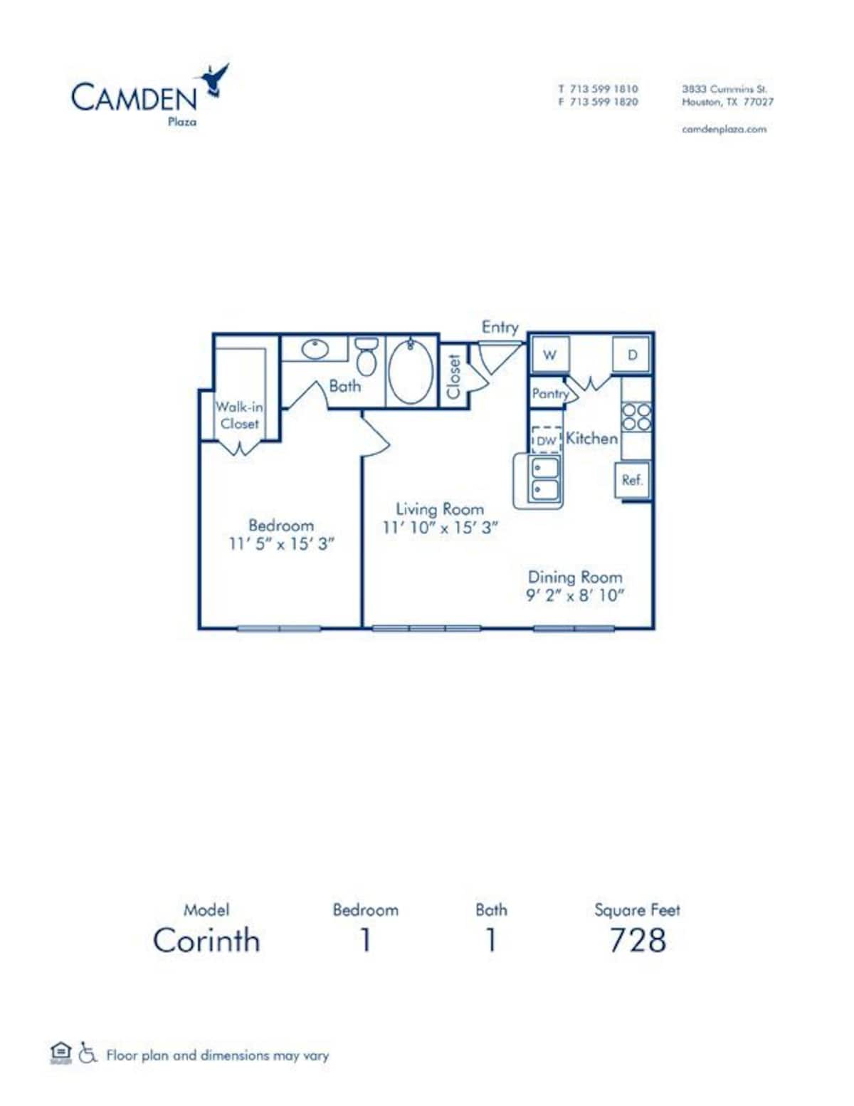 Floorplan diagram for Corinth, showing 1 bedroom