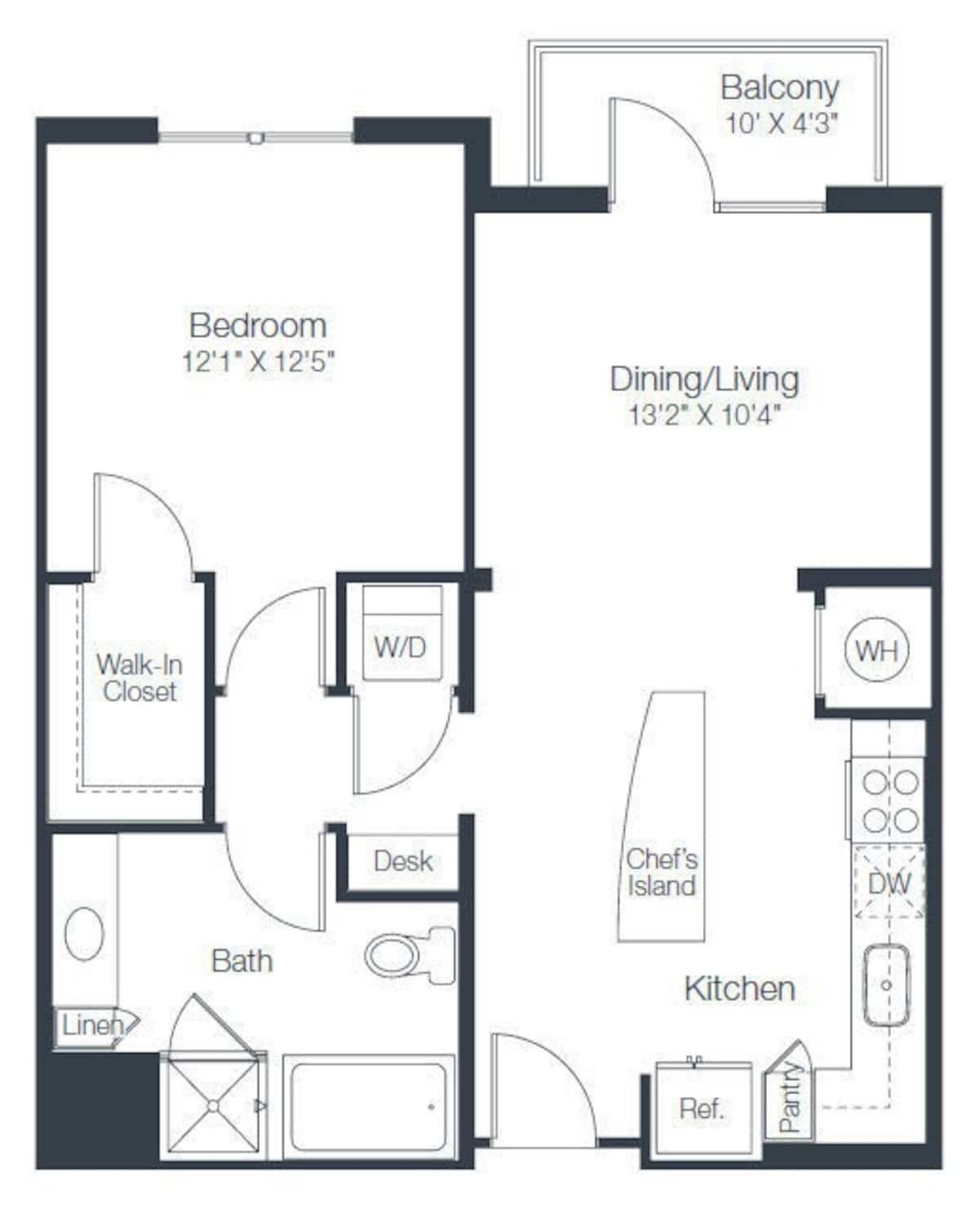Floorplan diagram for A2b, showing 1 bedroom