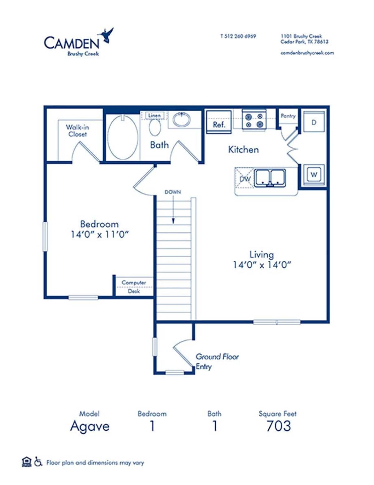 Floorplan diagram for Agave, showing 1 bedroom