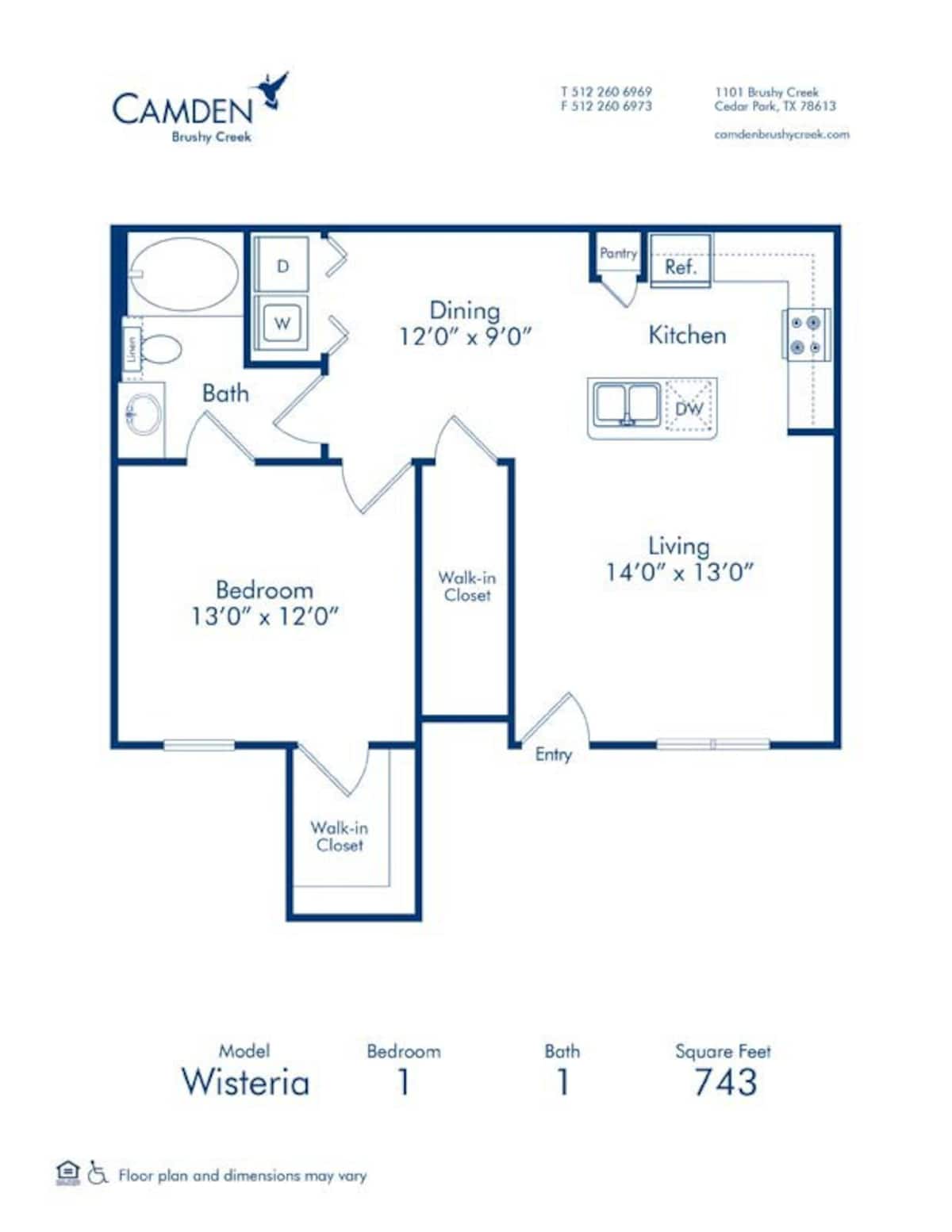 Floorplan diagram for Wisteria, showing 1 bedroom