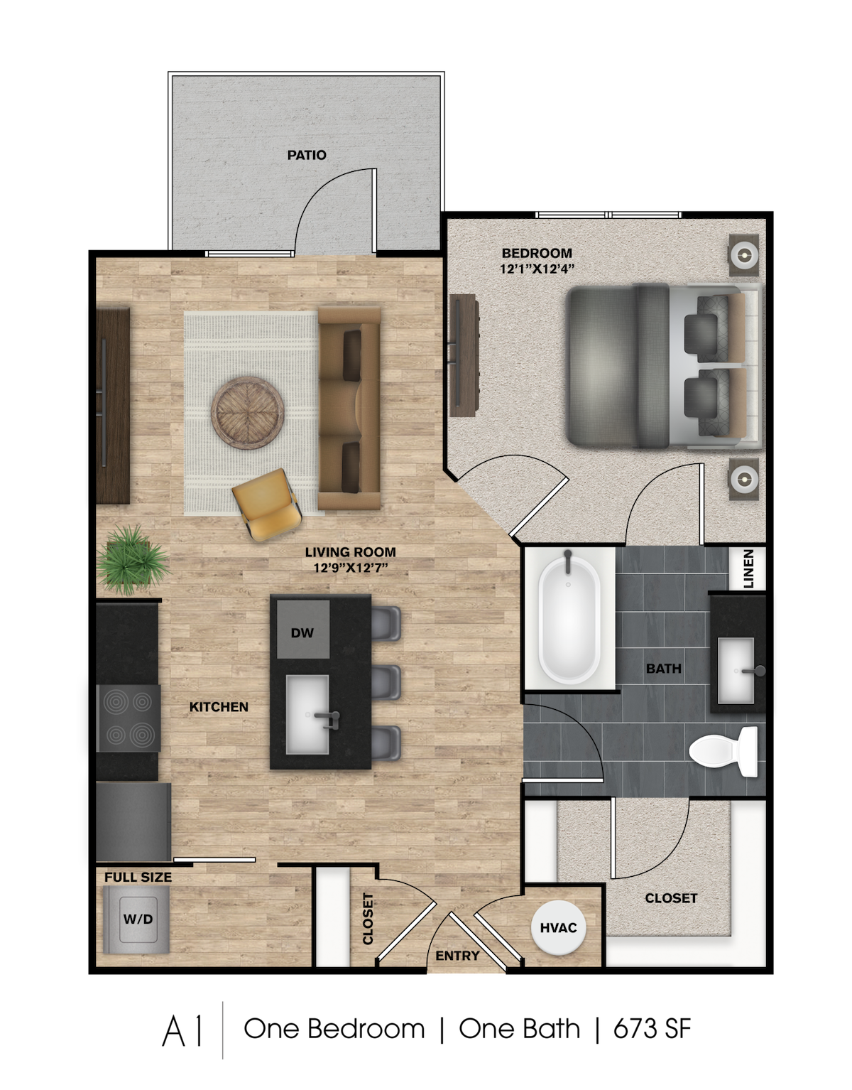 Majutuskoha plaan A1, millel on näidatud 1 magamistuba