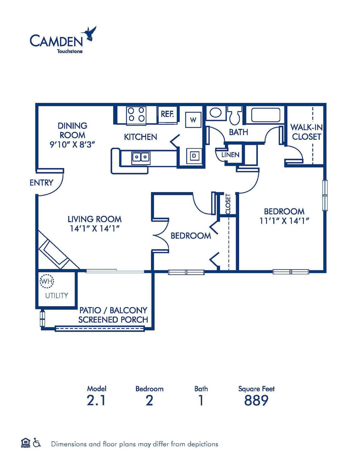 Floorplan diagram for 2.1, showing 1 bedroom