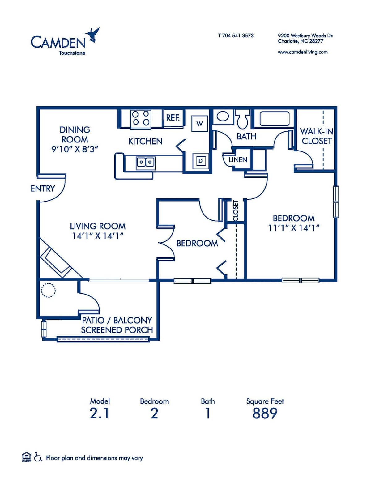 Floorplan diagram for 2.1, showing 1 bedroom