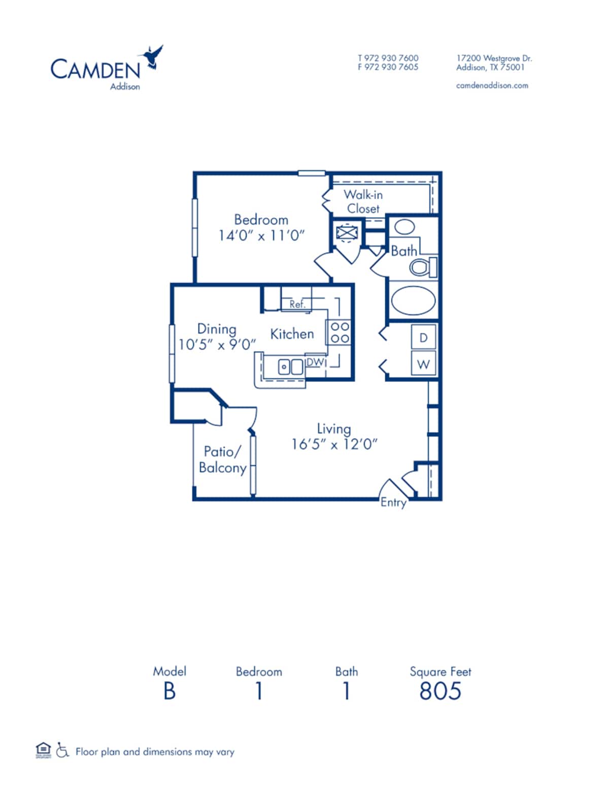 Floorplan diagram for B, showing 1 bedroom