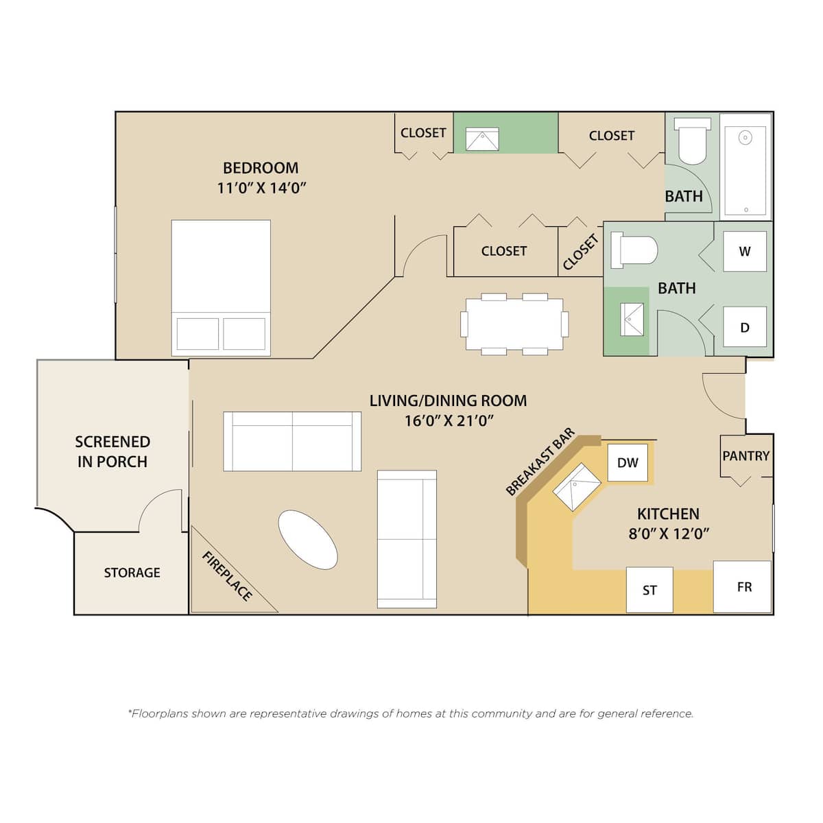 Floorplan diagram for Pinehurst Classic, showing 1 bedroom