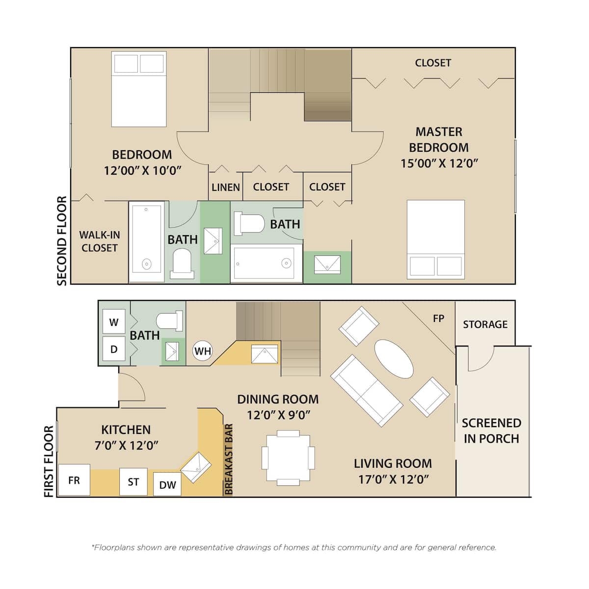 Floorplan diagram for Doral Townhome, showing 2 bedroom
