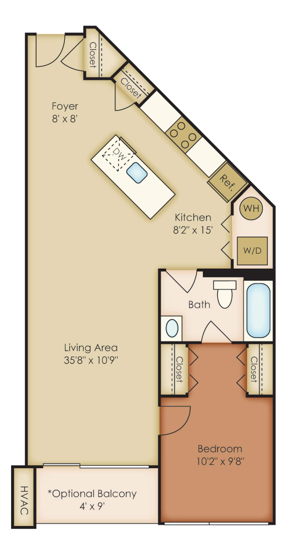 Floorplan diagram for A3, showing 1 bedroom