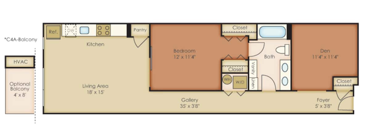Floorplan diagram for C4, showing 1 bedroom