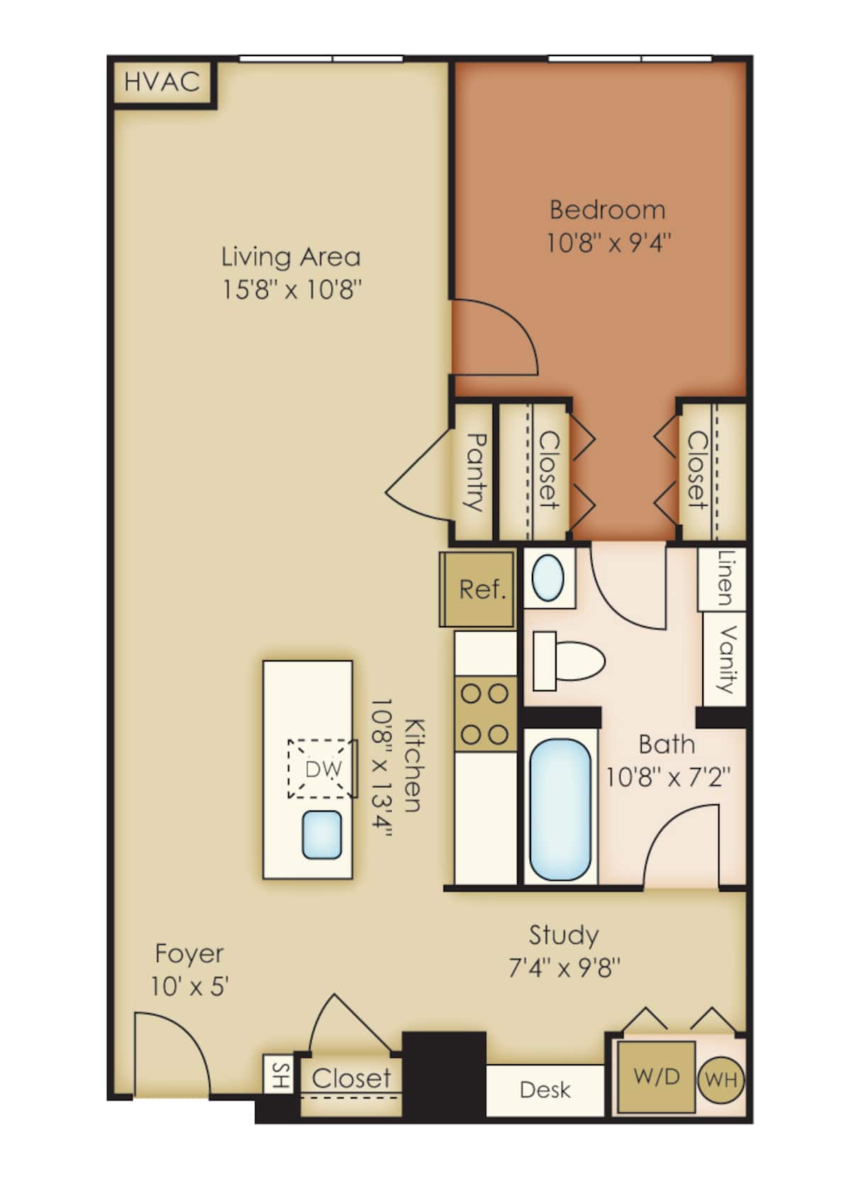 Floorplan diagram for D2, showing 1 bedroom