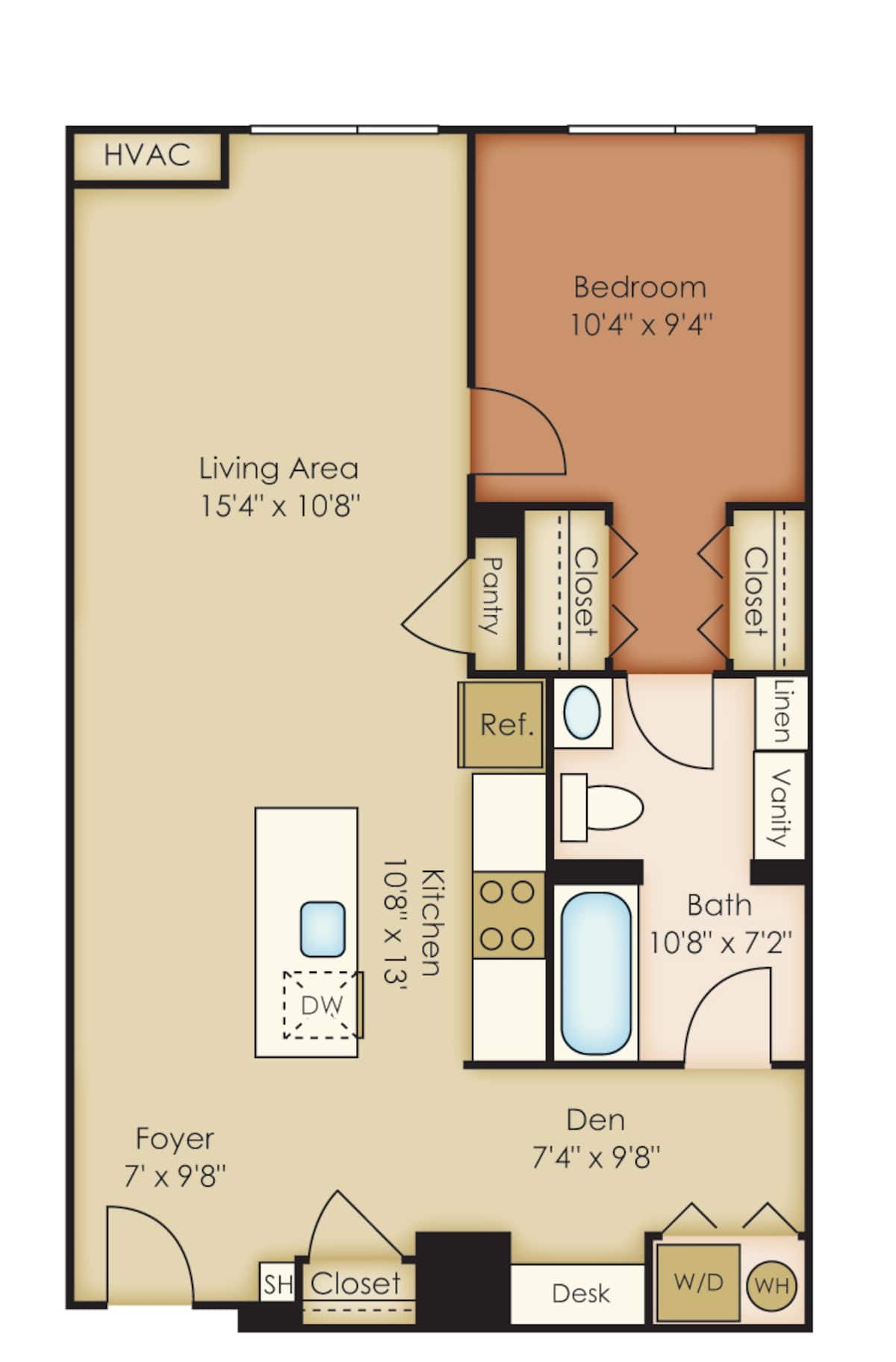 Floorplan diagram for D5, showing 1 bedroom