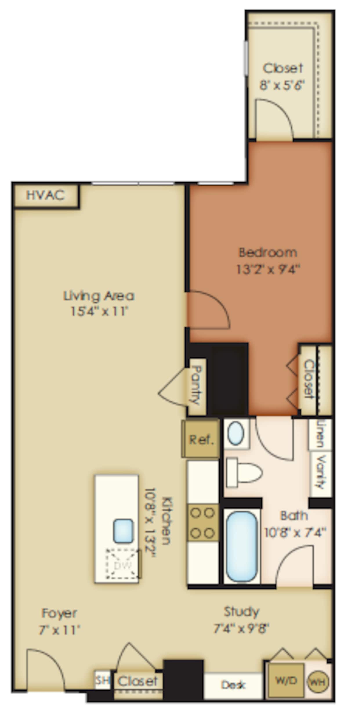 Floorplan diagram for D6, showing 1 bedroom
